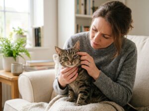 slightly irritated eye being examined by its owner